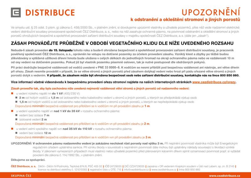 Upozornění ČEZ